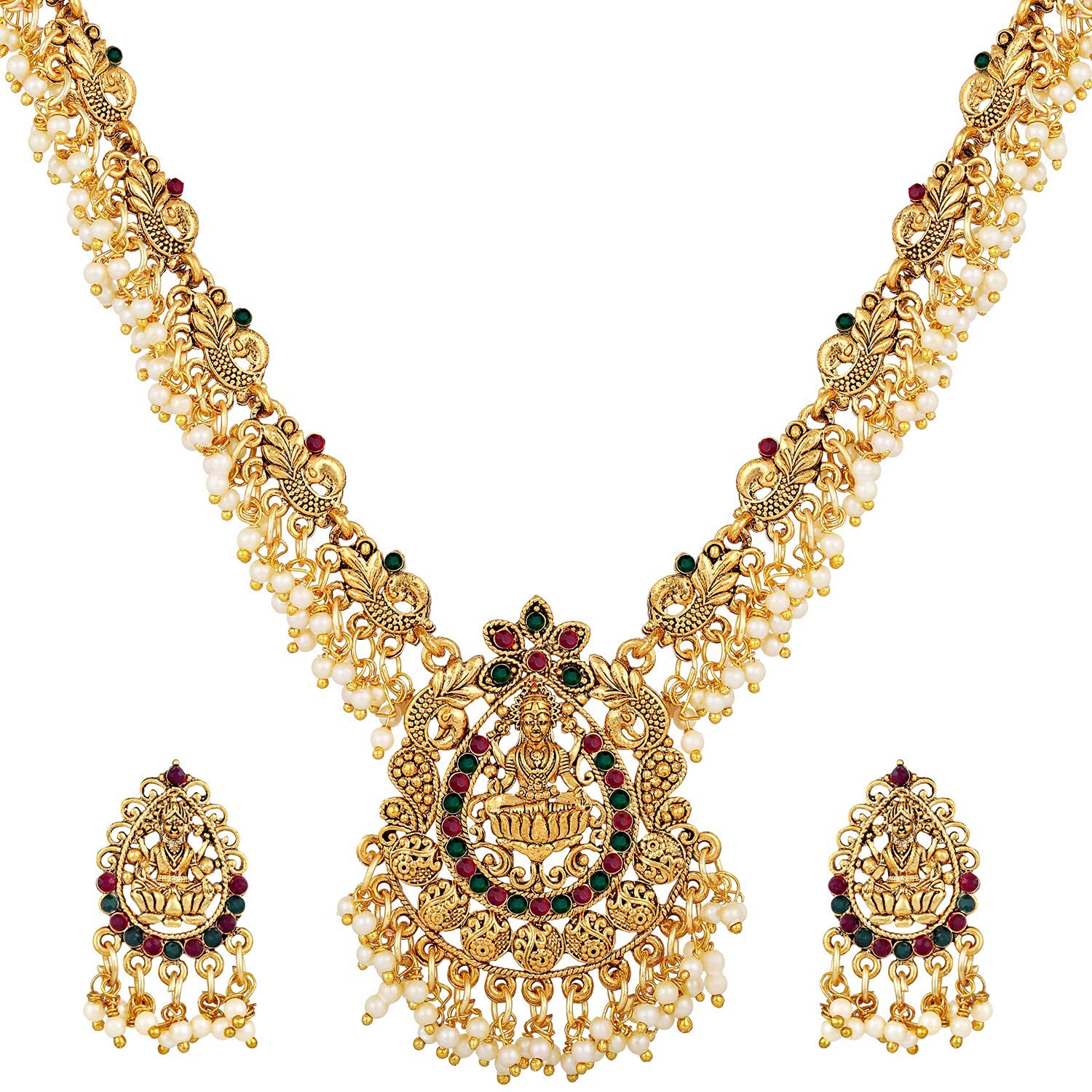 Shining Diva Fashion Latest Stylish Fancy Pearl Choker Traditional Jewellery Set for Women | Temple Necklace Set | Festive Wedding Party Necklace | 22k Gold Plated | Just Like Original Gold Jewellery - Image 2