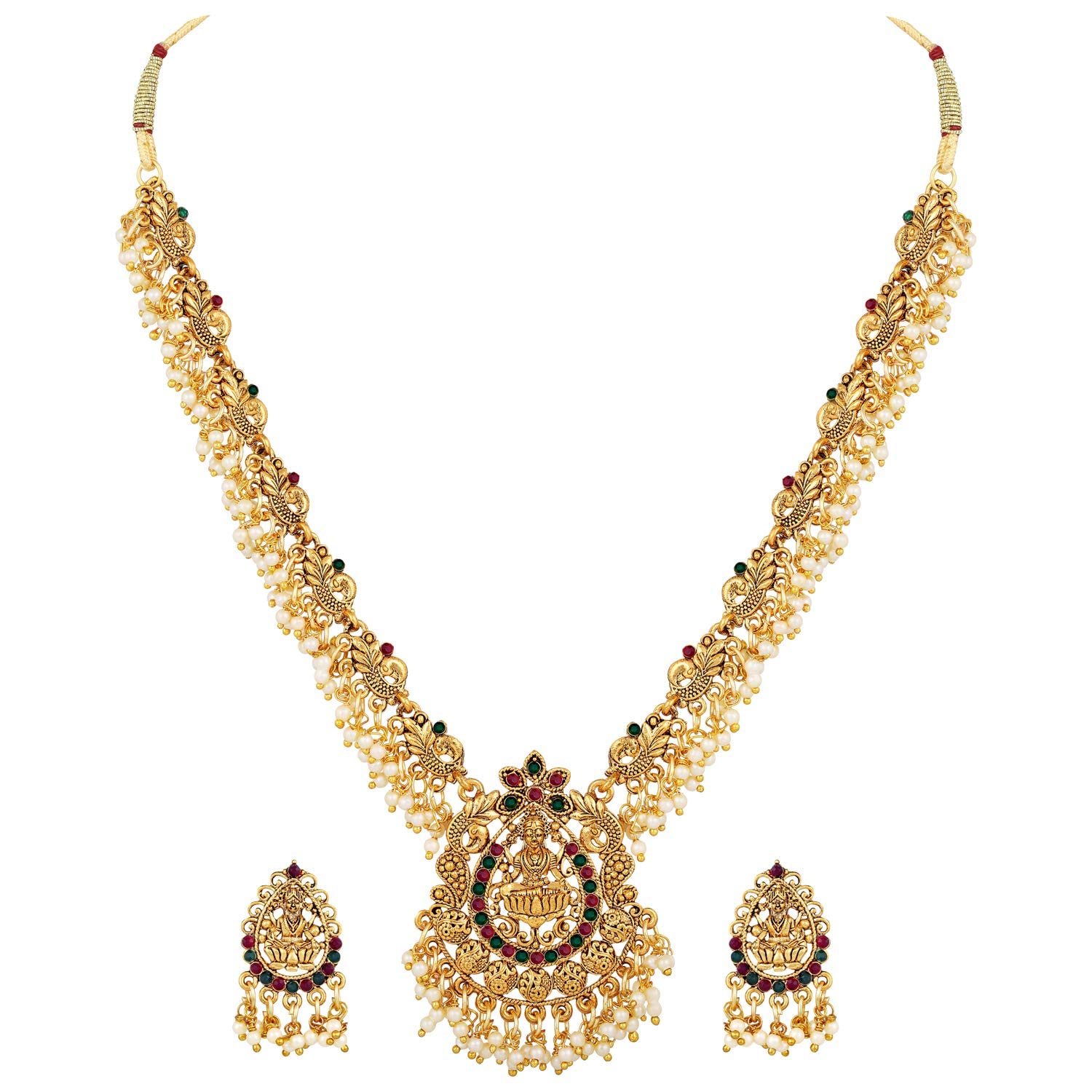 Shining Diva Fashion Latest Stylish Fancy Pearl Choker Traditional Jewellery Set for Women | Temple Necklace Set | Festive Wedding Party Necklace | 22k Gold Plated | Just Like Original Gold Jewellery - Image 3