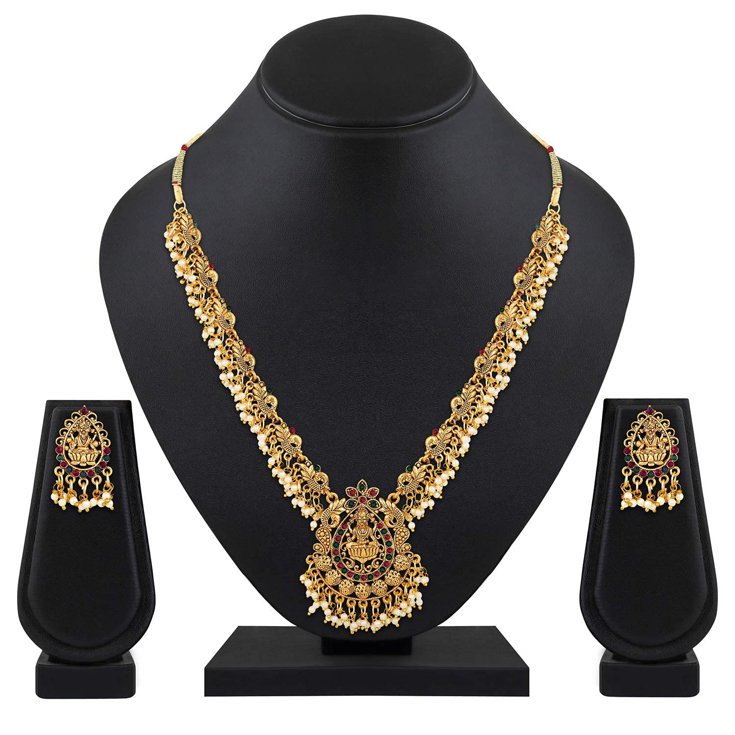 Shining Diva Fashion Latest Stylish Fancy Pearl Choker Traditional Jewellery Set for Women | Temple Necklace Set | Festive Wedding Party Necklace | 22k Gold Plated | Just Like Original Gold Jewellery - Image 4