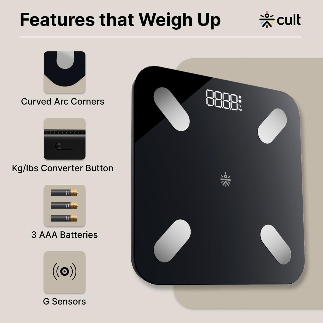 Cult Smart Body Fat Scale, US FDA Approved, 20+ Parameters, BMI, 10 members, Bluetooth Weight Machine, Body Fat Analyzer, LED Display. - Image 7