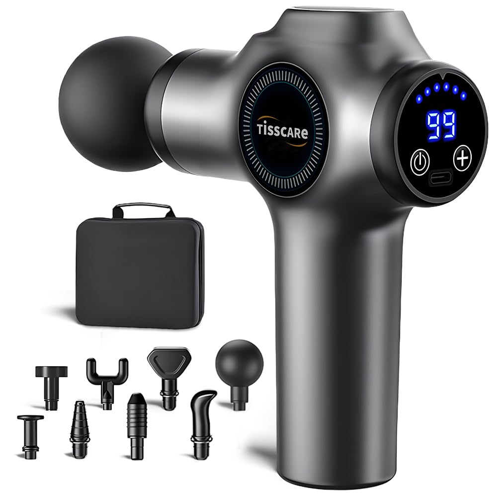 Tisscare Massage Gun Deep Tissue – 99 Speeds and 8 Heads Percussion Gun Massager for Pain Relief Muscle Recovery and Relaxation, Portable with Carry Case for Gym Home Office, Gift for Men and Women - Image 2