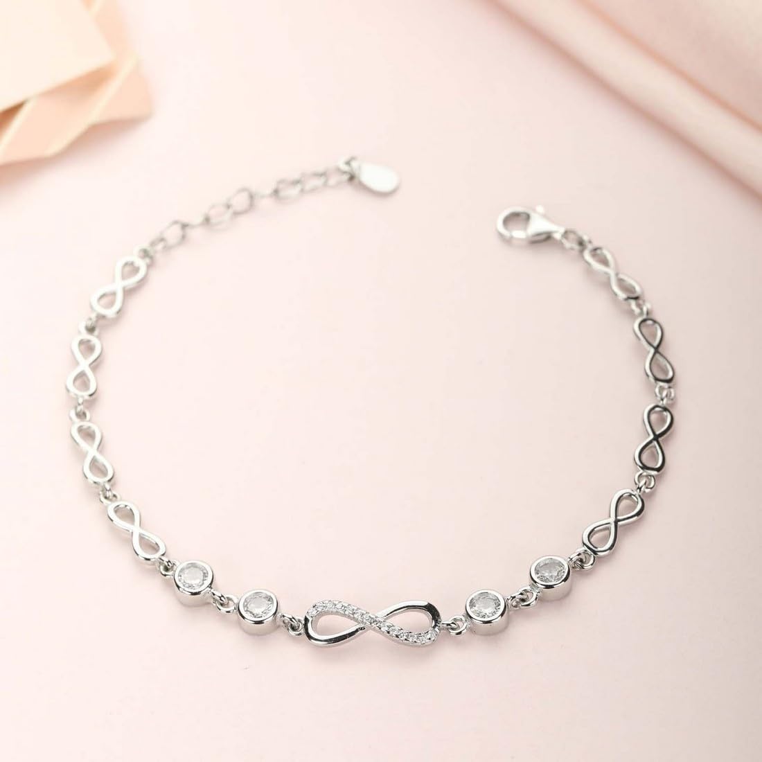 ZAVYA 925 Sterling Silver CZ Infinity Rhodium Plated Adjustable Bracelet| Gift for Women & Girls | With Certificate of Authenticity & Hallmark - Image 3