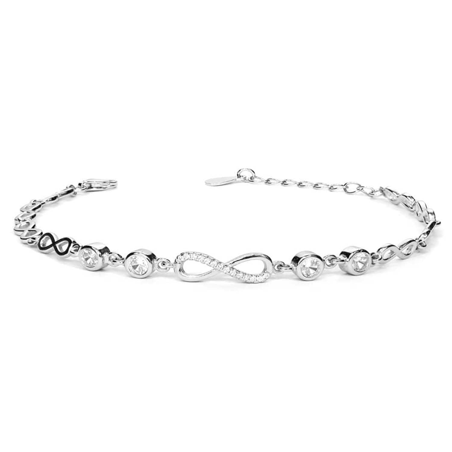 ZAVYA 925 Sterling Silver CZ Infinity Rhodium Plated Adjustable Bracelet| Gift for Women & Girls | With Certificate of Authenticity & Hallmark - Image 2