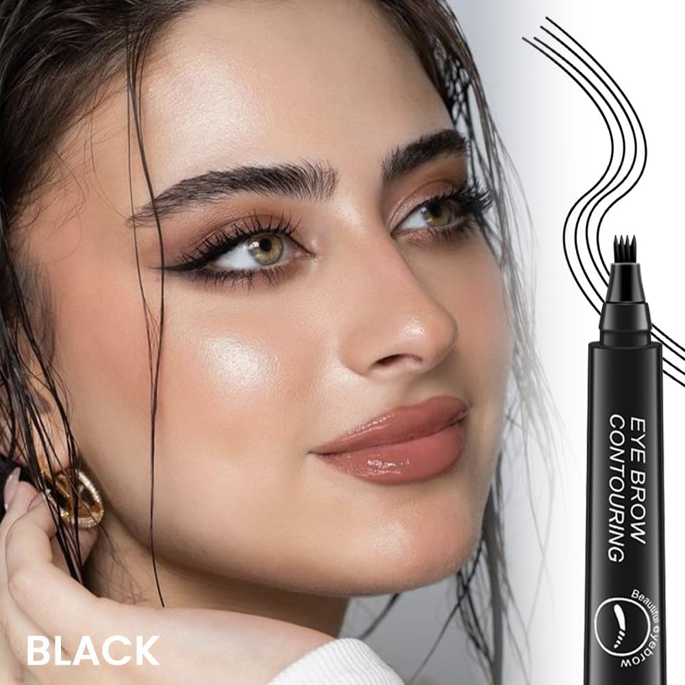 4 Point Eyebrow Pencil Black,Waterproof Microblading Eyebrow Pencil with a Micro-Fork Tip Applicator Creates || Black Fine Sketch Liquid Eye Brow Tattoo Tint Pen - Image 3