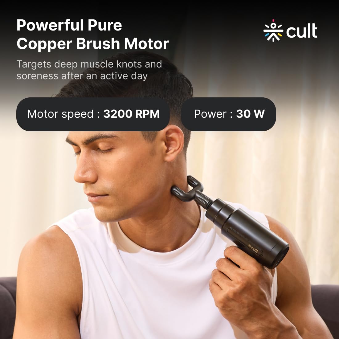 CULT Volt, Full Body Professional Gun Massager, QuietMotion Tech, Deep Tissue Percussions, 3000mAh battery, 6 Speed levels, Silicone head, Lightweight, Carry Pouch. - Image 3