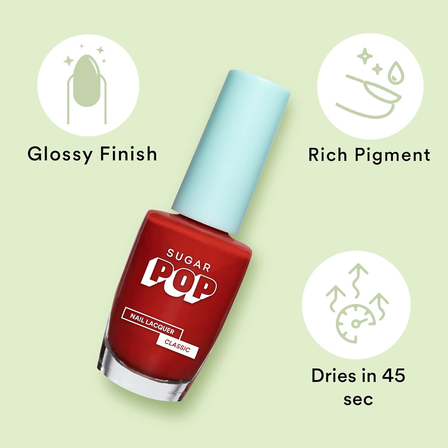 SUGAR POP Nail Lacquer 18 Red Rum (Bright Red) | Dries In 45 Seconds | Chip-Resistant | Glossy Finish | High Shine | Nail Polish For Women, 10 ml - Image 4