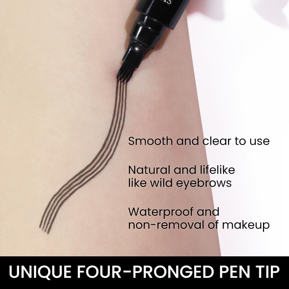 4 Point Eyebrow Pencil Black,Waterproof Microblading Eyebrow Pencil with a Micro-Fork Tip Applicator Creates || Black Fine Sketch Liquid Eye Brow Tattoo Tint Pen - Image 4