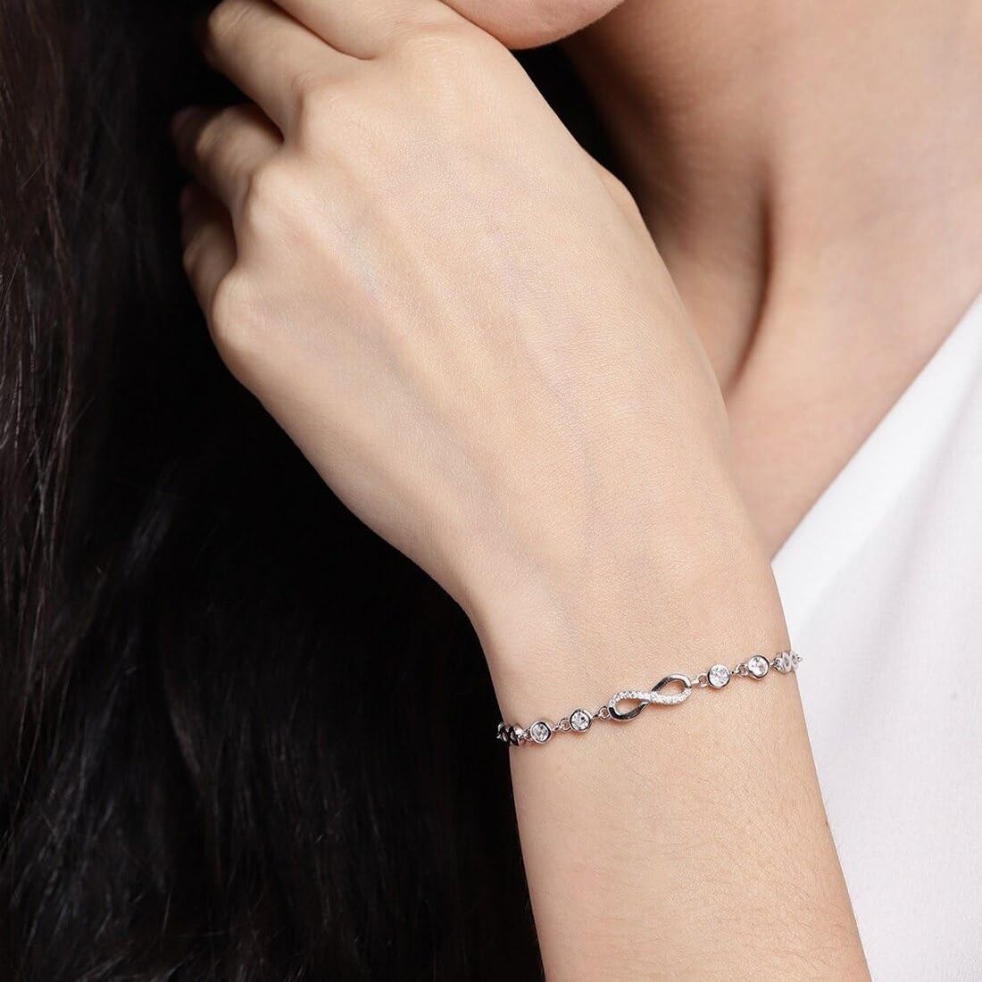 ZAVYA 925 Sterling Silver CZ Infinity Rhodium Plated Adjustable Bracelet| Gift for Women & Girls | With Certificate of Authenticity & Hallmark - Image 5