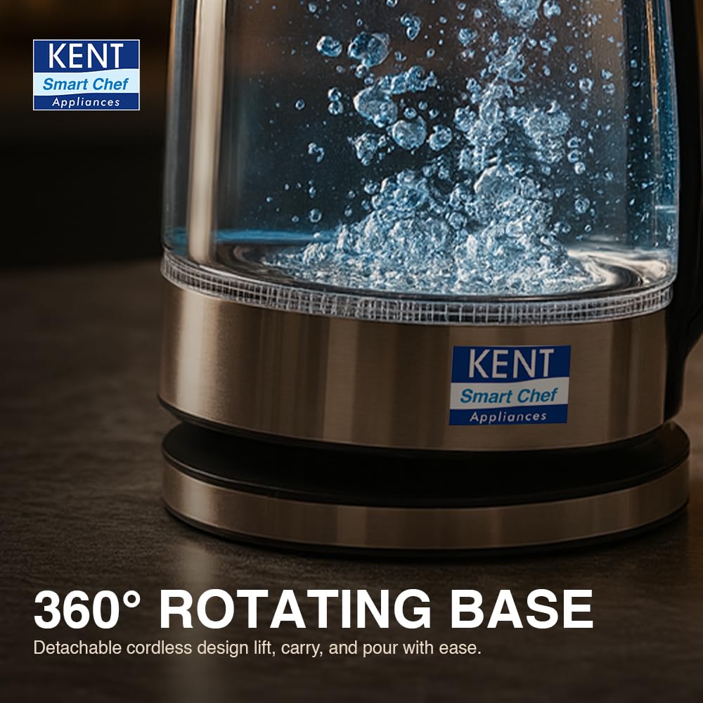 KENT Elegant Electric Glass Kettle, 1.8L, Stainless Steel Heating Plate, Borosilicate Glass Body, Boil Drying Protection - Image 7