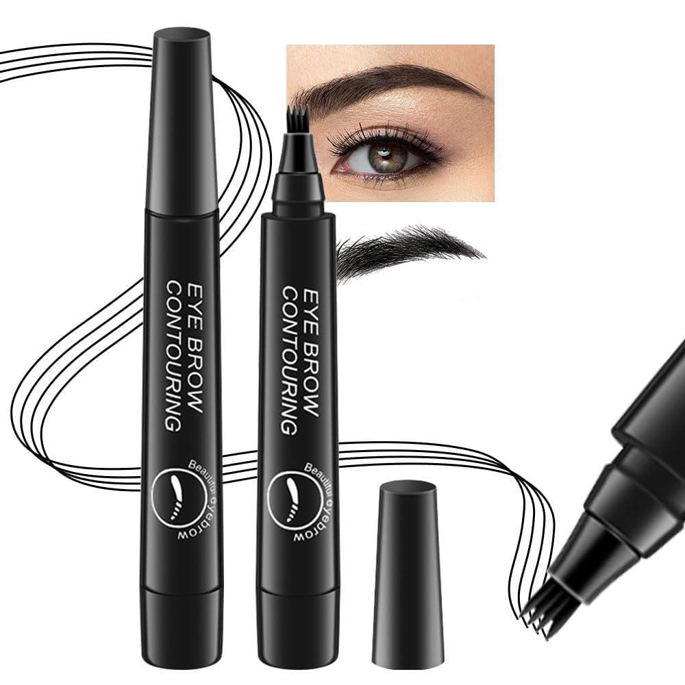 4 Point Eyebrow Pencil Black,Waterproof Microblading Eyebrow Pencil with a Micro-Fork Tip Applicator Creates || Black Fine Sketch Liquid Eye Brow Tattoo Tint Pen - Image 9