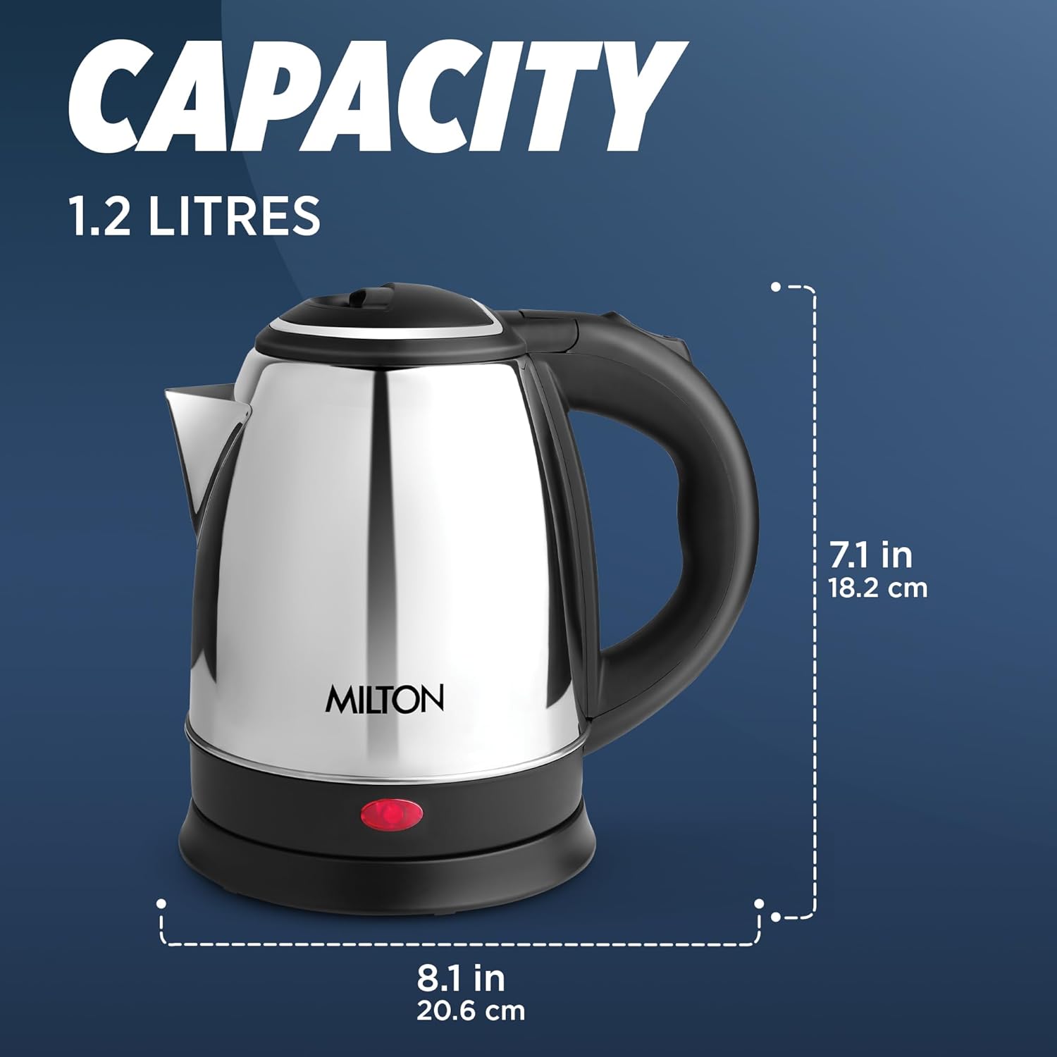 Milton Appliances Go Electric Kettle 1.2 Litre I 3X Protection from Dry Boil, Auto Shut Off, Overheat I 1500 Watt I Super Fast Boiling I Stainless Steel I 360° Power Base I 1 Year Warranty - Image 8