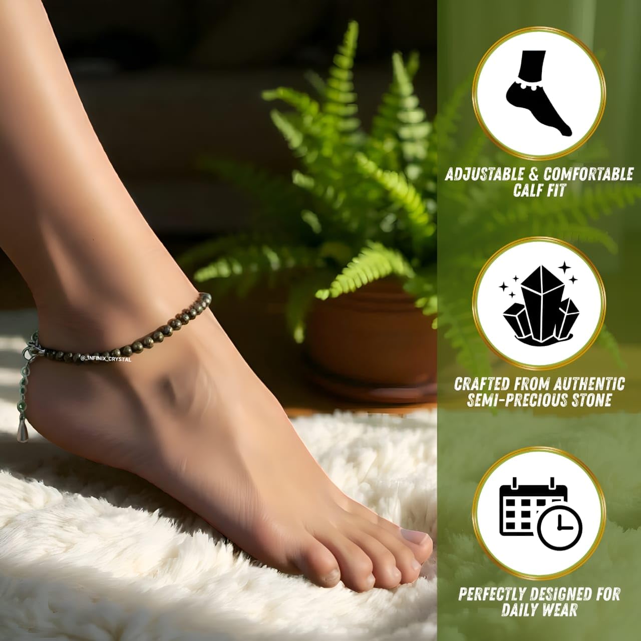 Certified Pyrite Anklet for Women - Handcrafted Healing Crystal Jewelry with Natural Stone for Energy, Balance & Meditation - Adjustable Size, Ideal Gift for Women & Girls - Image 5