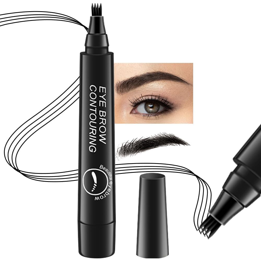 4 Point Eyebrow Pencil Black,Waterproof Microblading Eyebrow Pencil with a Micro-Fork Tip Applicator Creates || Black Fine Sketch Liquid Eye Brow Tattoo Tint Pen - Image 2