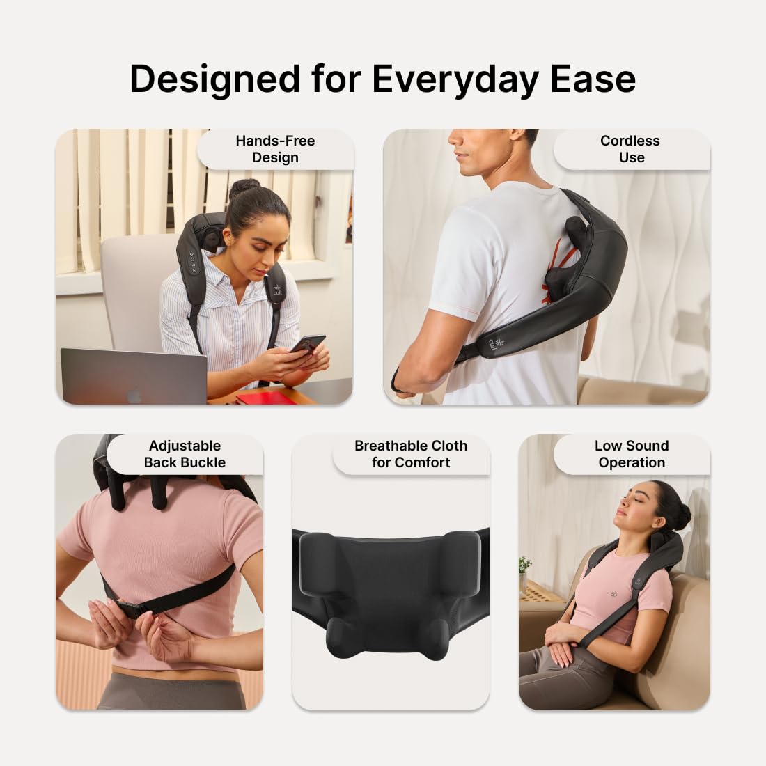 CULT Deep Relax Manual Neck & Shoulder Massager, Deep Tissue Kneading Shiatsu Rollers For Pain Relief, Cordless Massager, Black - Image 6