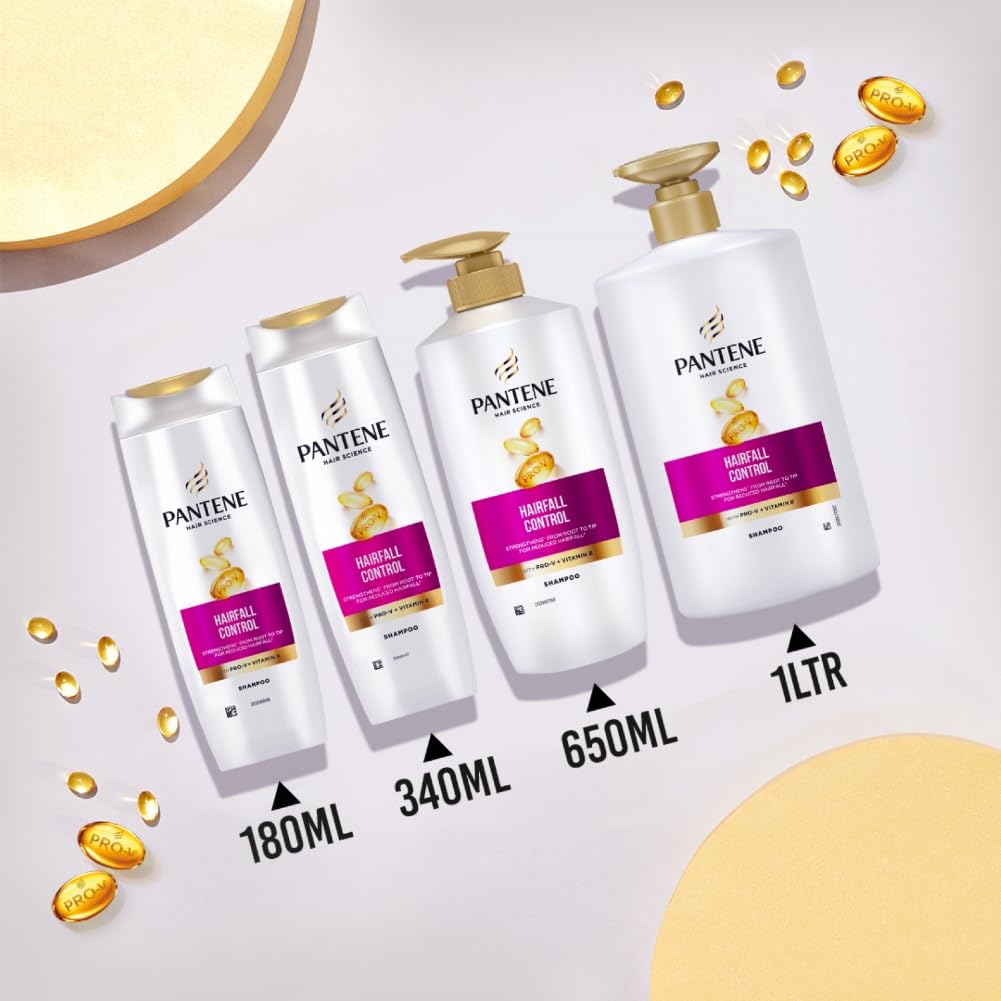 Pantene Hair Fall Control Shampoo for Weak, Dry and Frizzy Hair, With Pro V + Vitamin B, 1 Ltr - Image 9