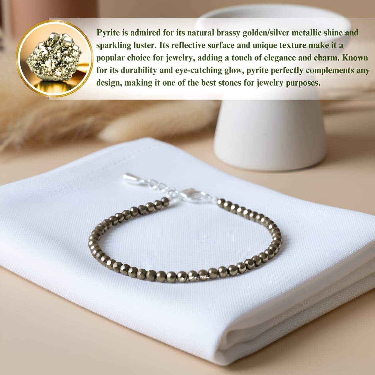 Certified Pyrite Anklet for Women - Handcrafted Healing Crystal Jewelry with Natural Stone for Energy, Balance & Meditation - Adjustable Size, Ideal Gift for Women & Girls - Image 4