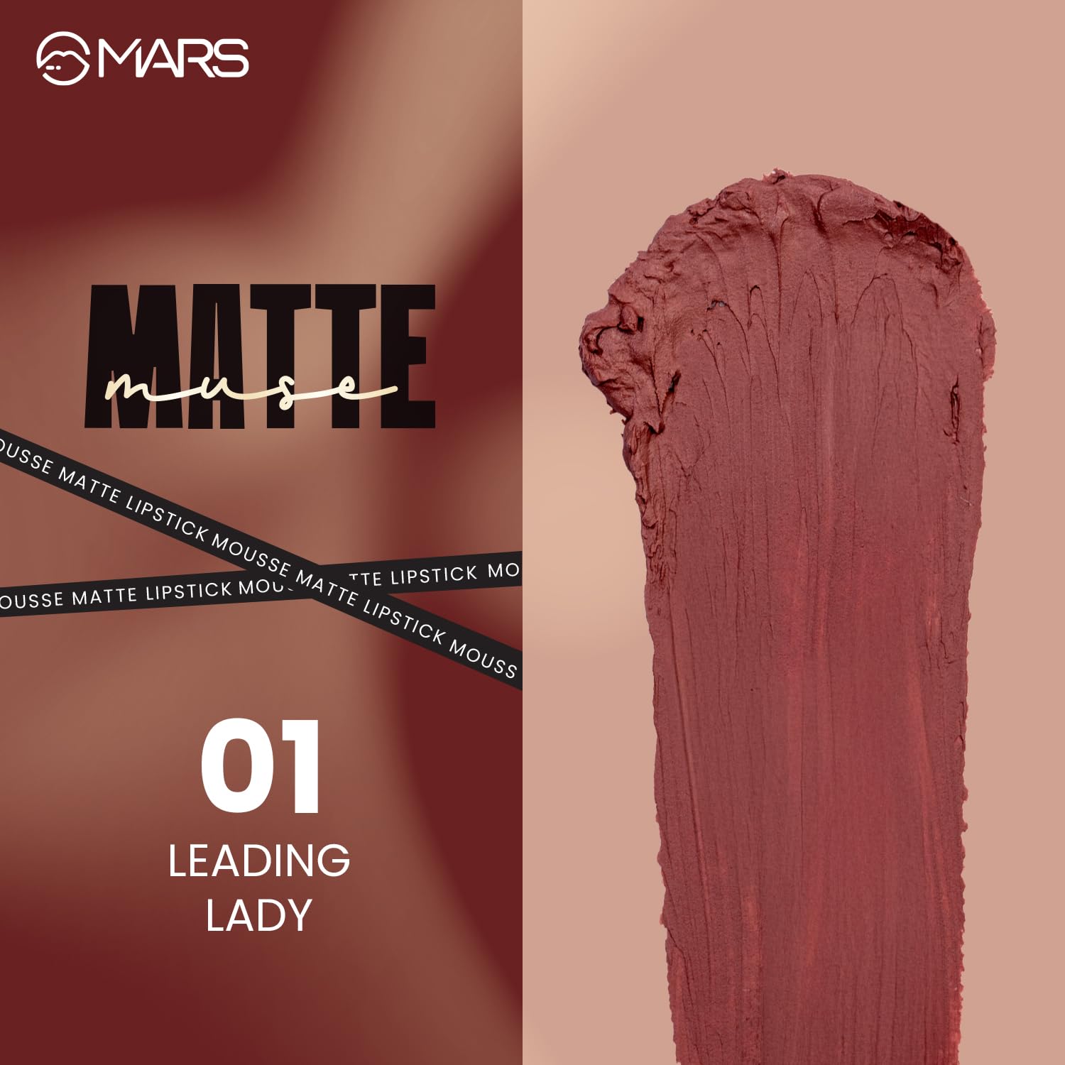 MARS Matte Muse Mousse Lipstick (3ml) (01-LEADING LADY) with Doe-Foot Applicator | Highly Pigmented | Smooth Texture | Hydrating Formula | Blurry Lips Effect - Image 6
