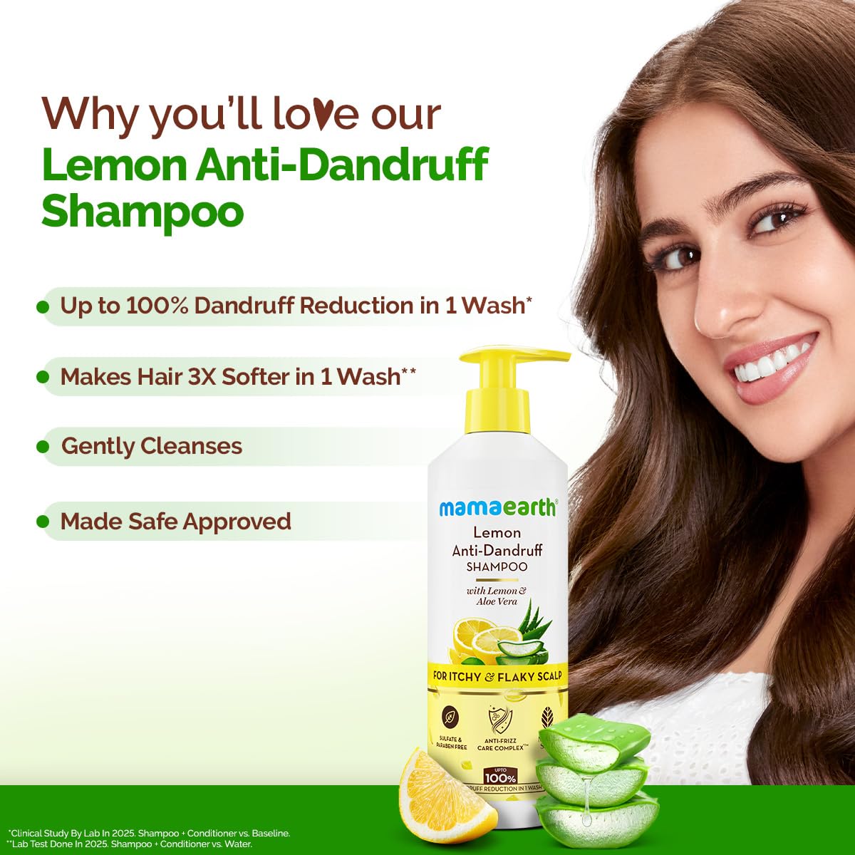 Mamaearth Lemon Anti-Dandruff Shampoo with Lemon, ZPTO, Climbazole, Aloe Vera for Itchy & Flaky Scalp | Upto 100% Dandruff Reduction & 3X Softer Hair in 1 Wash | Soothes Scalp | Reduces Frizz | 400 ml - Image 4