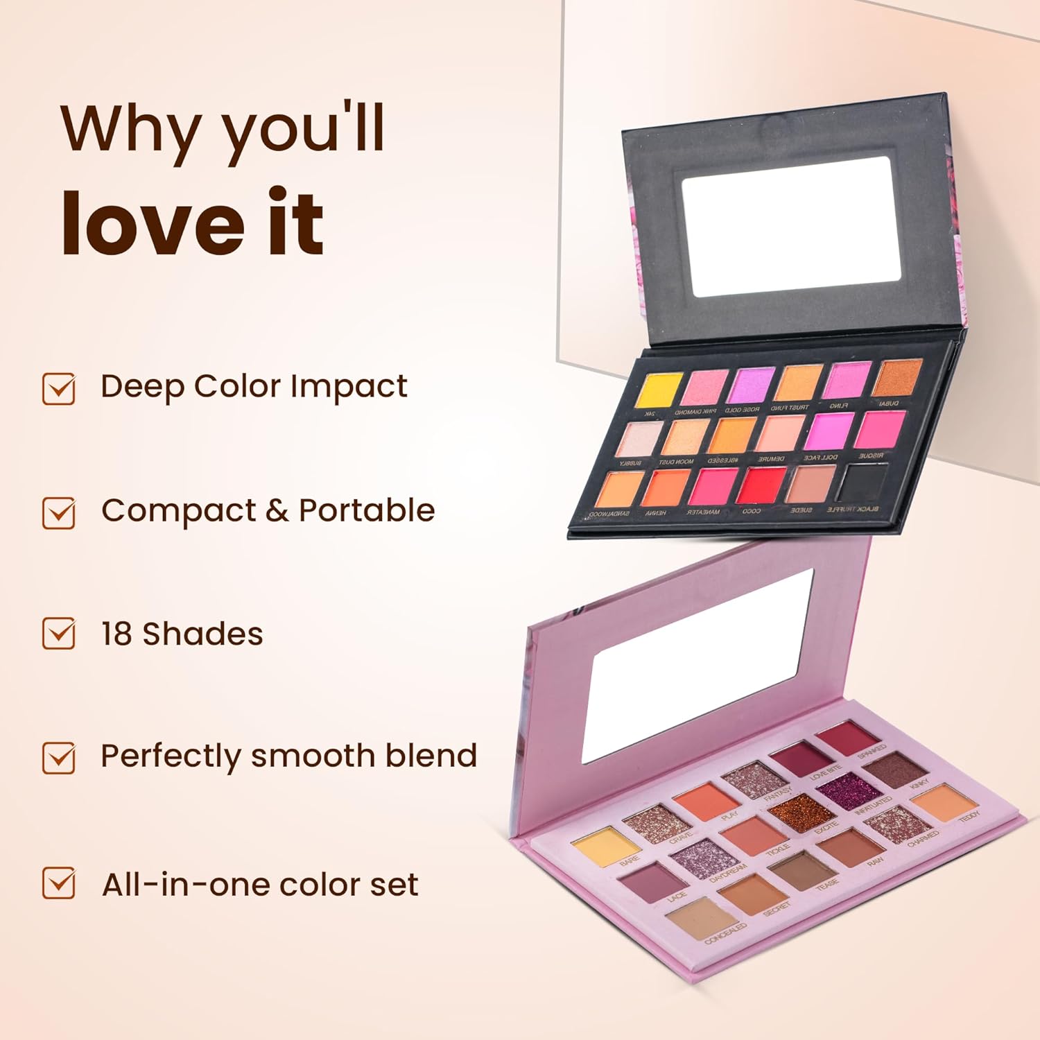 HUDA GIRL Beauty Rose Gold Remastered + Nude Edition Eyeshadow Palette Combo Kit - 36 Matte and Shimmer Finishes, Includes Black Eyeshadow - Complete Eye Shadow Palette Set - Image 3