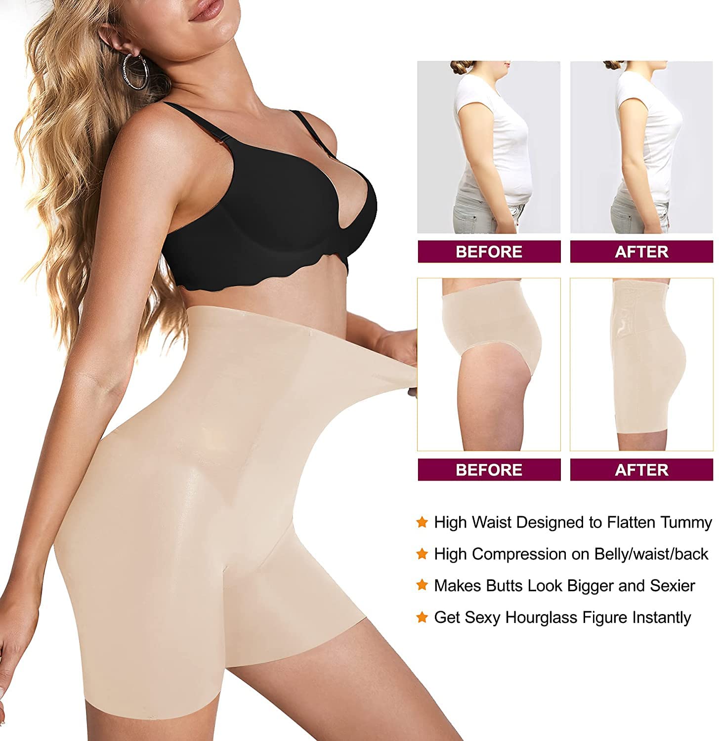 HSR Tummy Control Shapewear Shorts for Women High Waisted Body Shaper Panties Slip Shorts Under Dresses Thigh Slimmer (Fit to 30 to 38 Inch) - Image 4