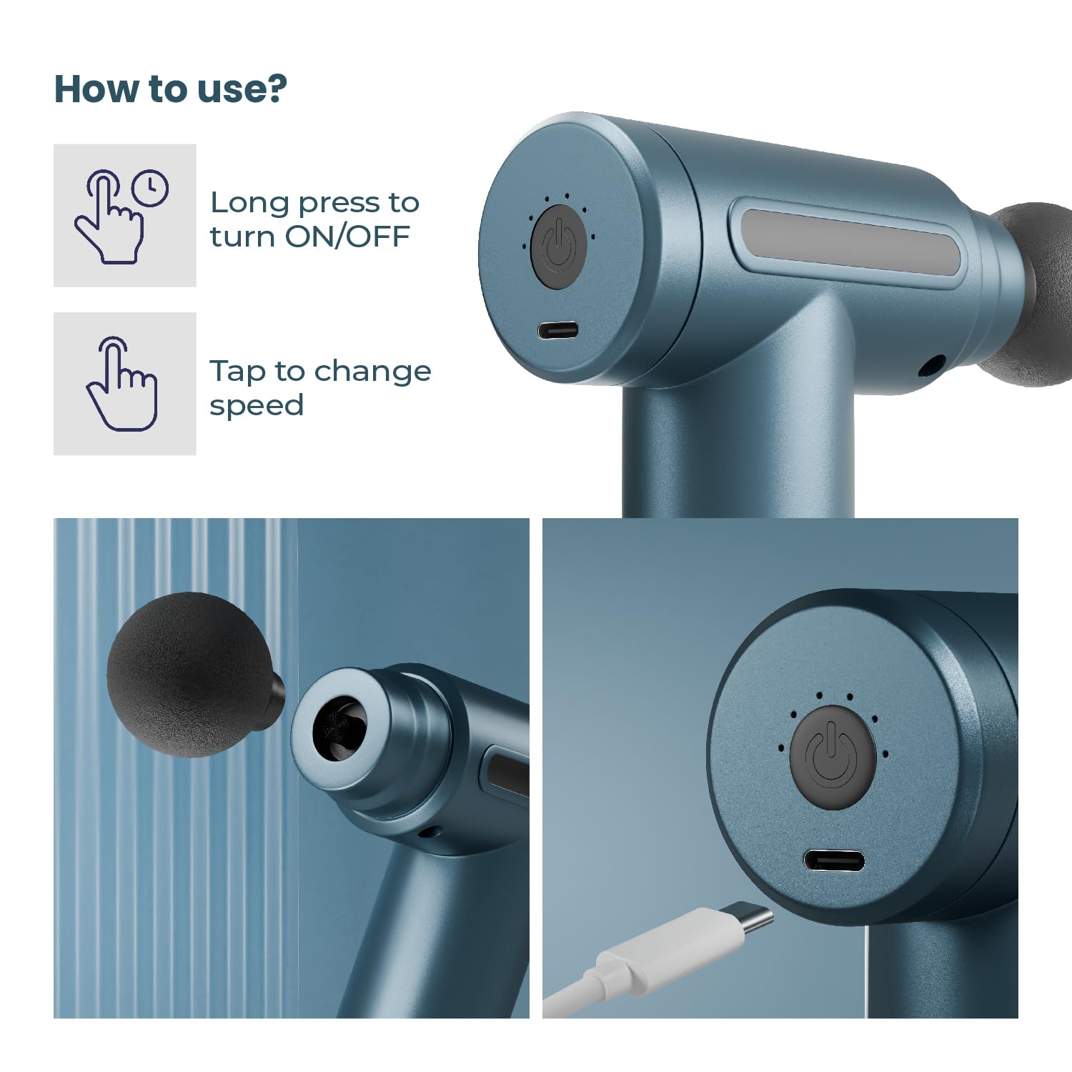 Lifelong Gun Massager For Pain Relief – 8 Massage Heads, 6 Speed Modes, Rechargeable, Quiet 20W Motor, Lightweight & Portable Deep Tissue Massager For Back, Neck, Legs & Travel Use, Blue - Image 7