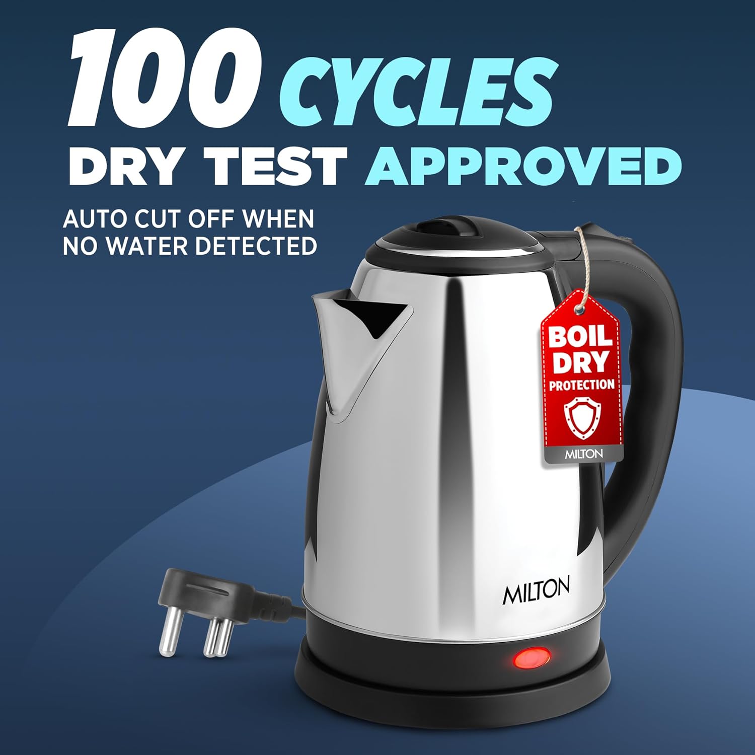 Milton Appliances Go Electric Kettle 1.2 Litre I 3X Protection from Dry Boil, Auto Shut Off, Overheat I 1500 Watt I Super Fast Boiling I Stainless Steel I 360° Power Base I 1 Year Warranty - Image 3