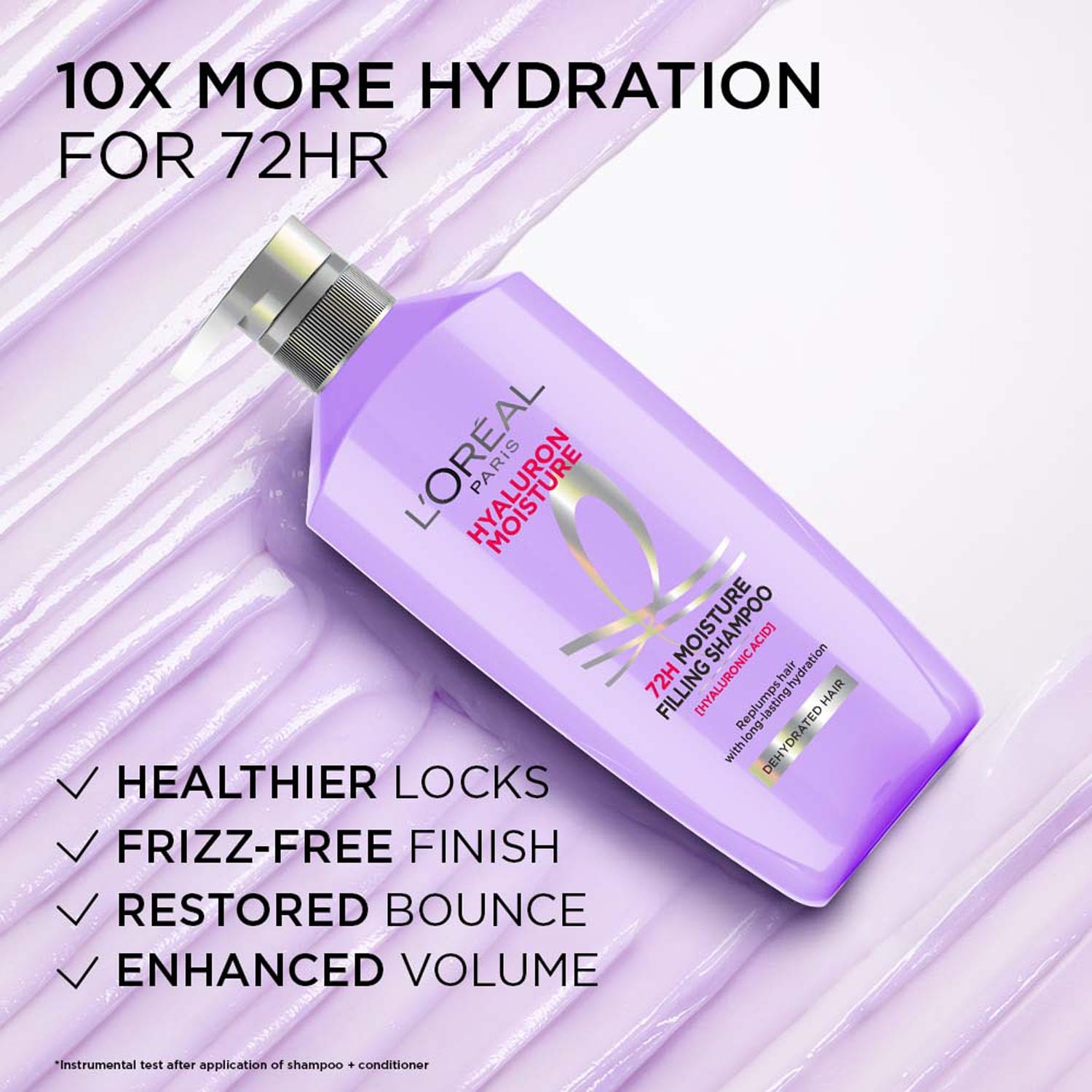 L'Oreal Paris Hyaluron Moisture 72Hr Filling Shampoo With Hyaluronic Acid, For Frizz-Free, Hydrated And Bouncy Hair Full Of Life | 800 Ml - Image 7