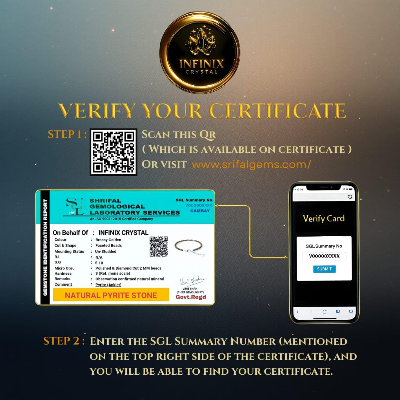 Certified Pyrite Anklet for Women - Handcrafted Healing Crystal Jewelry with Natural Stone for Energy, Balance & Meditation - Adjustable Size, Ideal Gift for Women & Girls - Image 3