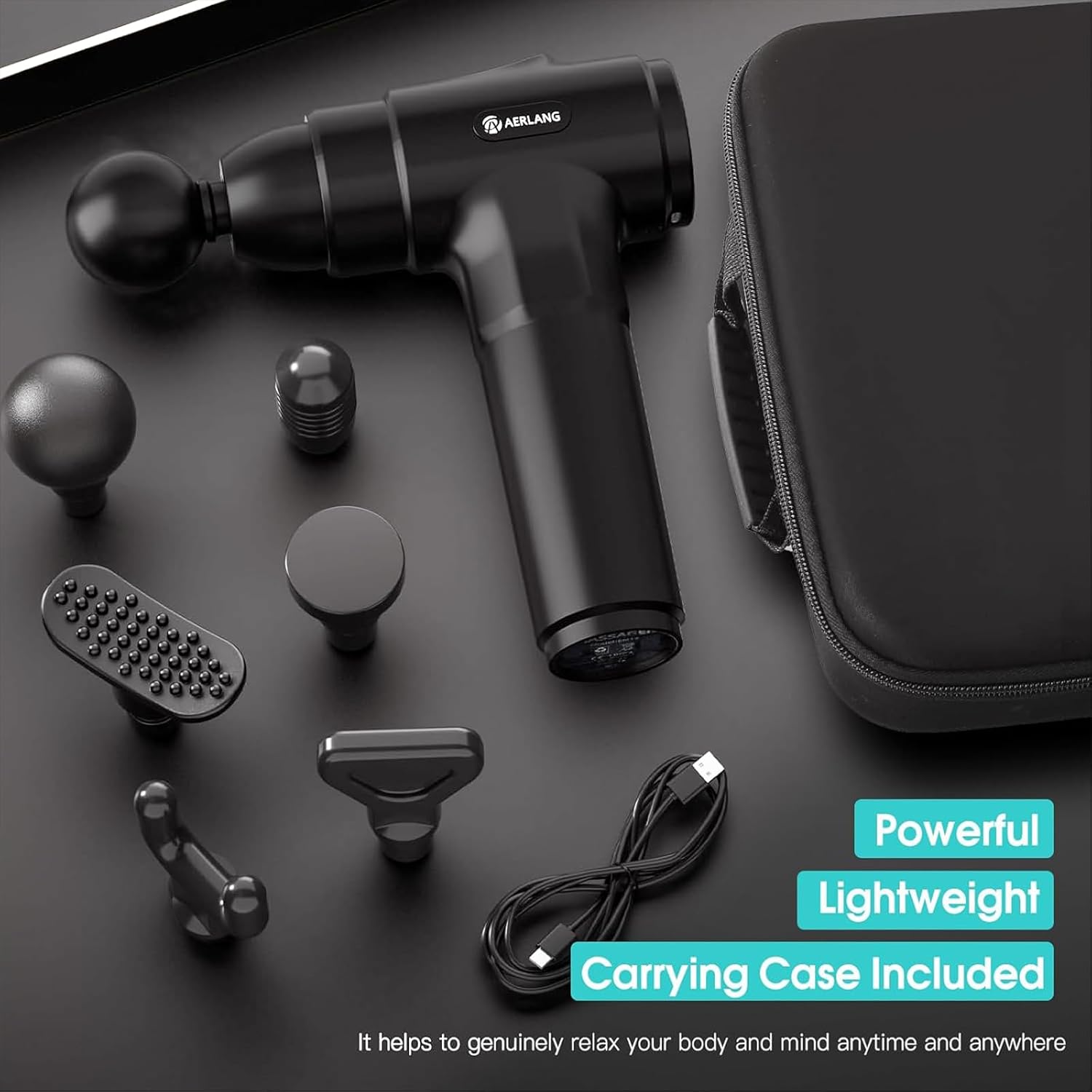 AERLANG Massage Gun, Percussion Muscle Massager for Pain Relief, Deep Tissue Massage Machine with 6 Massage Heads & 20 Speed Settings, Body Muscle Massager with Carry Case - Image 7