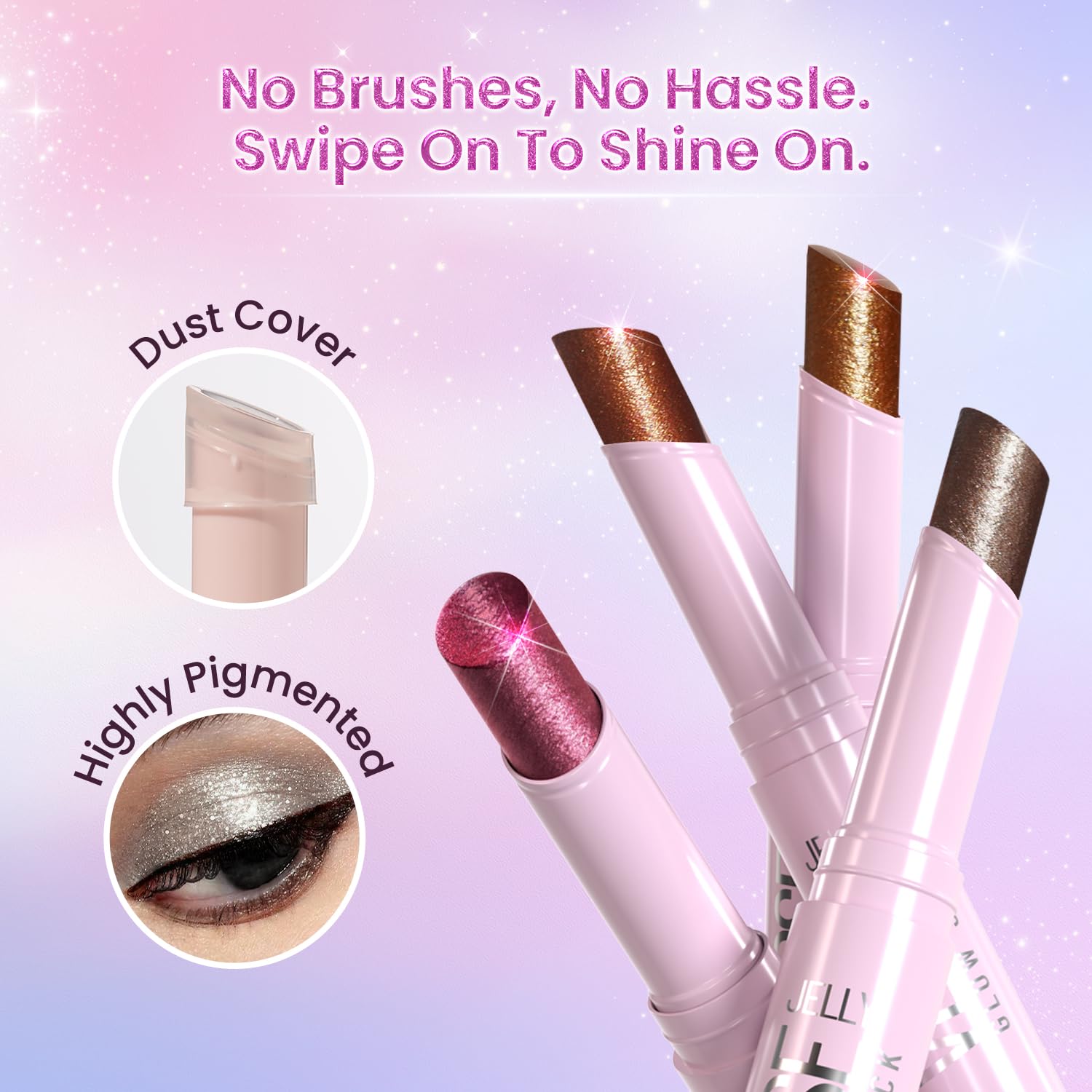 Swiss Beauty Jelly Verse Eyeshadow Glow Stick | Rich Colour Payoff | Crease-Proof | Sparkling Shine | 6 Stellar Shades | Shade- 4. Moon Drip, 3g - Image 5