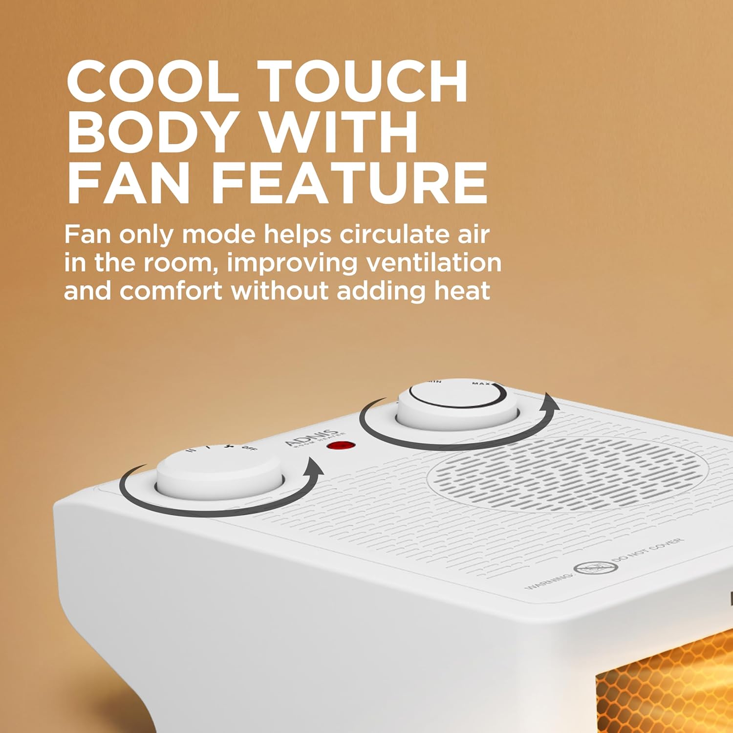 Havells Adnis Room Heater| Dual Heat Setting 900/1800 Watt| Safety with Overheat Protection| Adjustable Thermostat Control Knob| Fire Retardant Material| Cool Fan Function| 2 Year Warranty (White) - Image 6