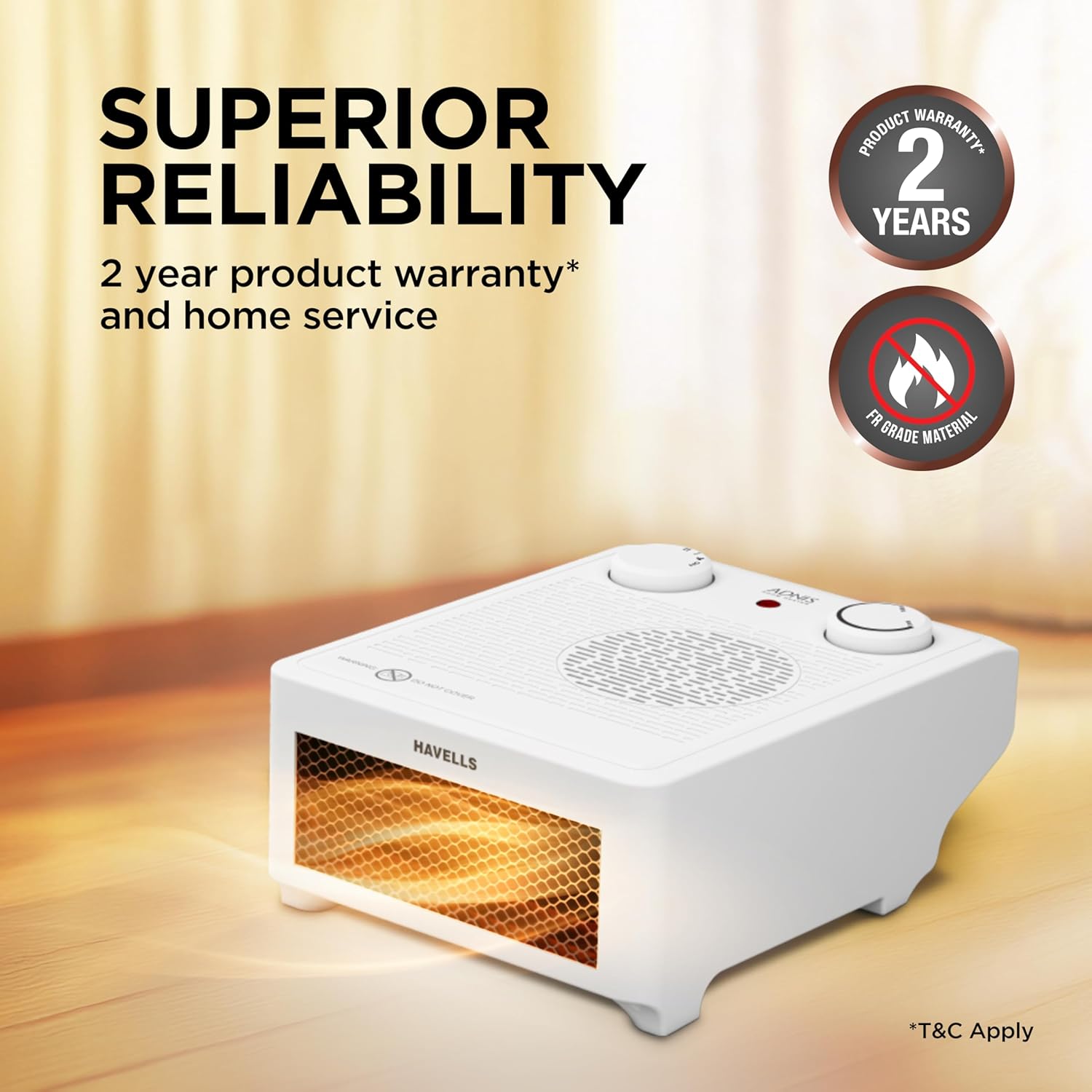 Havells Adnis Room Heater| Dual Heat Setting 900/1800 Watt| Safety with Overheat Protection| Adjustable Thermostat Control Knob| Fire Retardant Material| Cool Fan Function| 2 Year Warranty (White) - Image 7