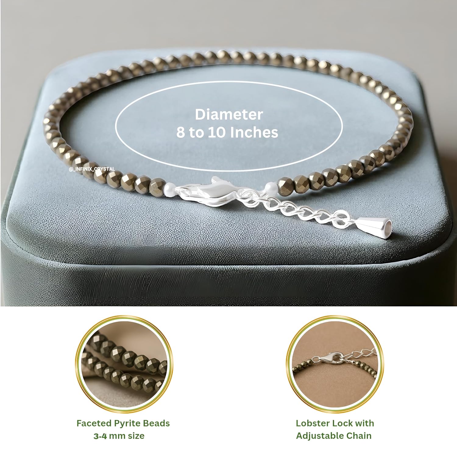 Certified Pyrite Anklet for Women - Handcrafted Healing Crystal Jewelry with Natural Stone for Energy, Balance & Meditation - Adjustable Size, Ideal Gift for Women & Girls - Image 7