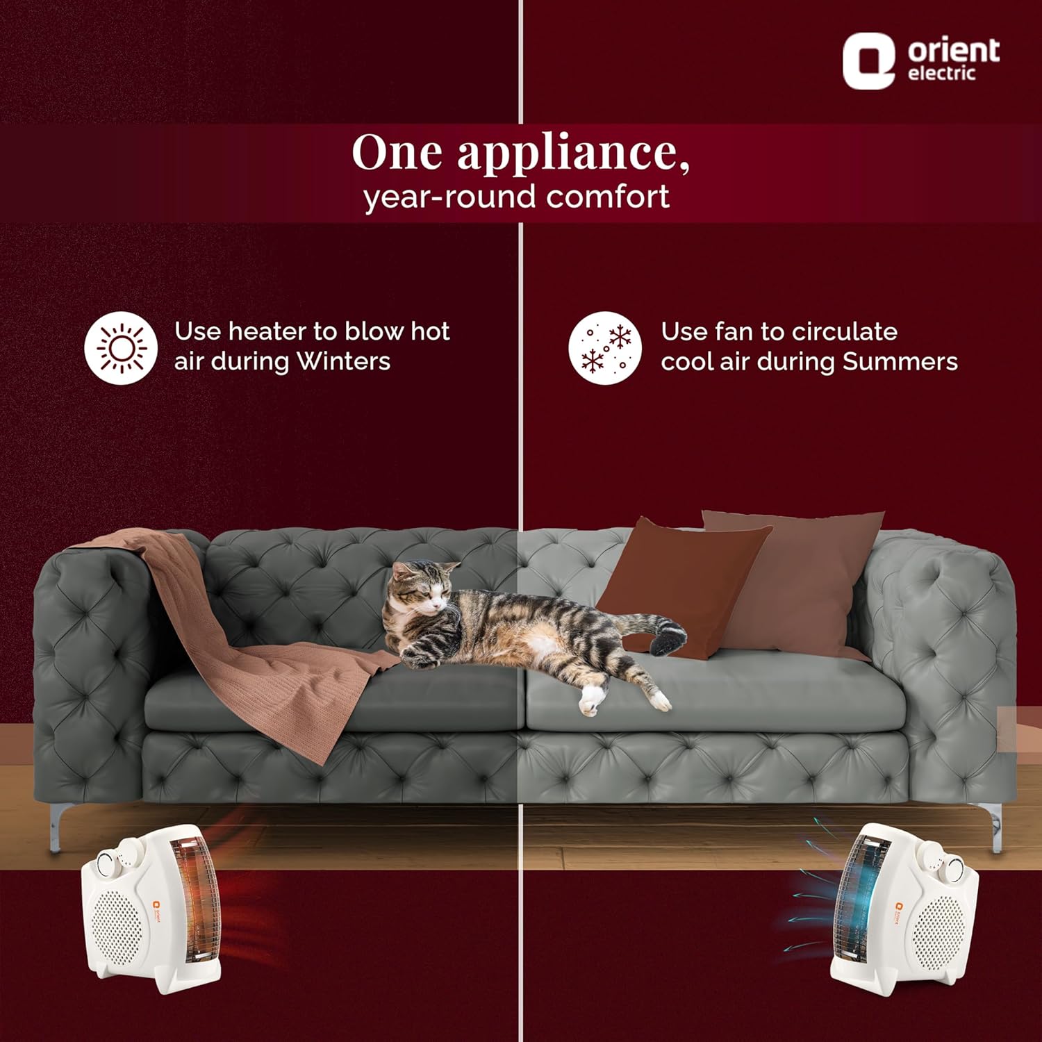 Orient Electric Areva Portable Room Heater | 2000W | Two Heating Modes | Advanced Overheat Protection | Horizontal & Vertical Mount | 1-year replacement warranty by Orient | White - Image 5