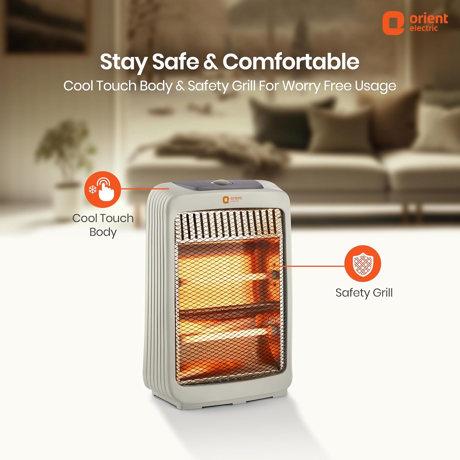 Orient Electric Stark Quartz Room Heater | 800 W Low Power Consumption | Tip-over Protection | 2 Heating Rods for Quick Heating | Cool Touch Body | 1 Year Warranty, White - Image 4