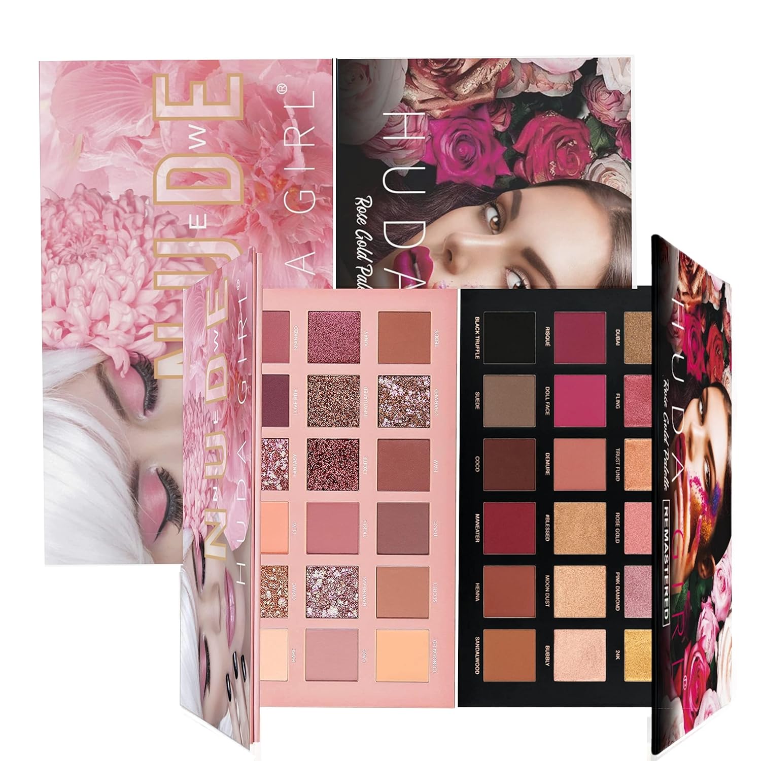HUDA GIRL Beauty Rose Gold Remastered + Nude Edition Eyeshadow Palette Combo Kit - 36 Matte and Shimmer Finishes, Includes Black Eyeshadow - Complete Eye Shadow Palette Set - Image 2