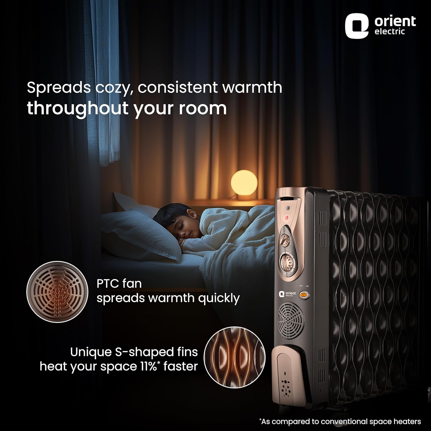 Orient Electric Comforter collection 13 fin oil filled radiator | Advanced S-shaped Fins |2900W power| with PTC fan heater| 3 heat settings | 2 years warranty by Orient - Image 3