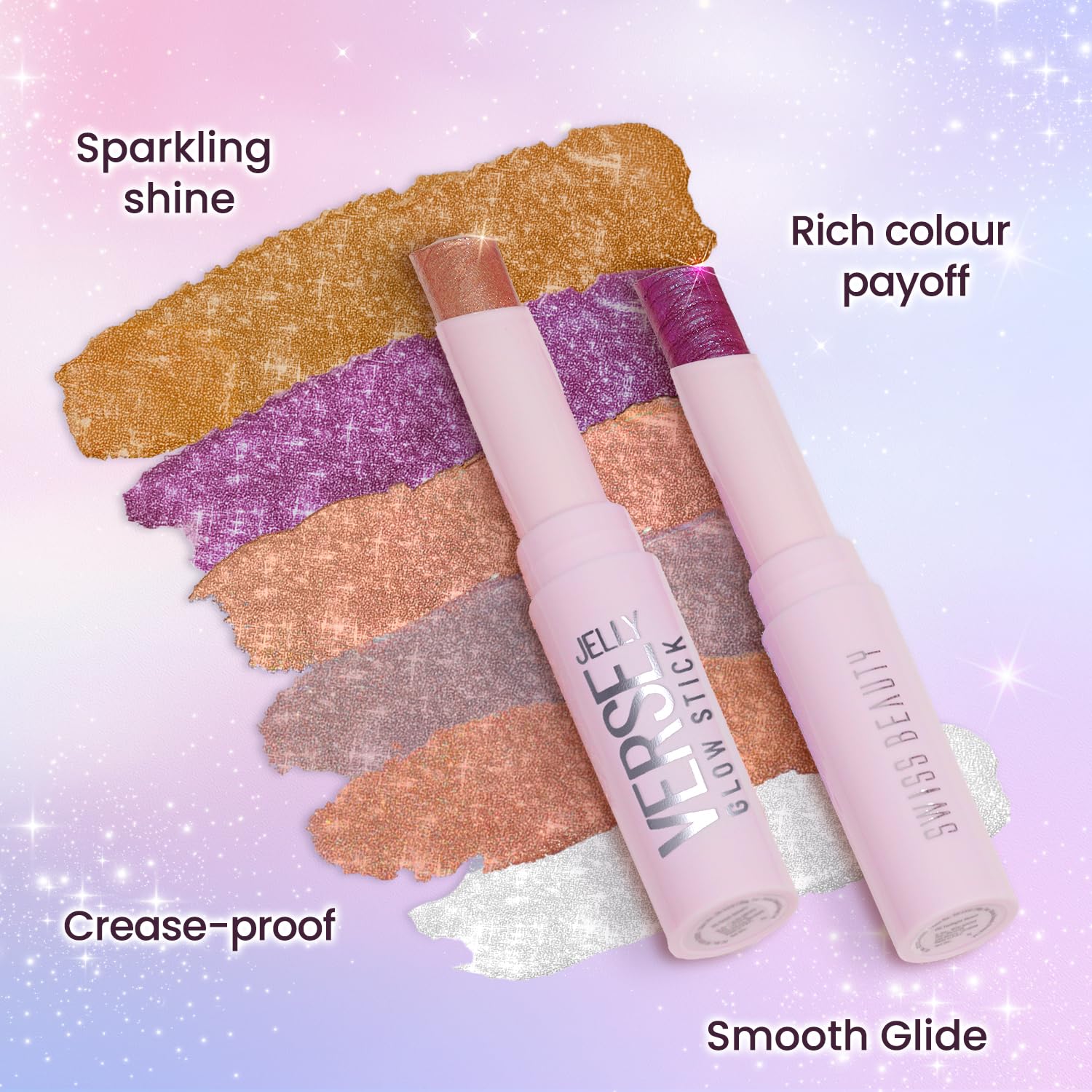 Swiss Beauty Jelly Verse Eyeshadow Glow Stick | Rich Colour Payoff | Crease-Proof | Sparkling Shine | 6 Stellar Shades | Shade- 4. Moon Drip, 3g - Image 6